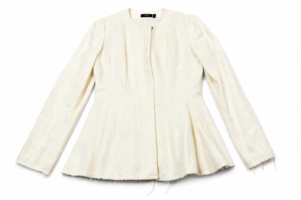 Theory Cream Tweed Peplum Blazer